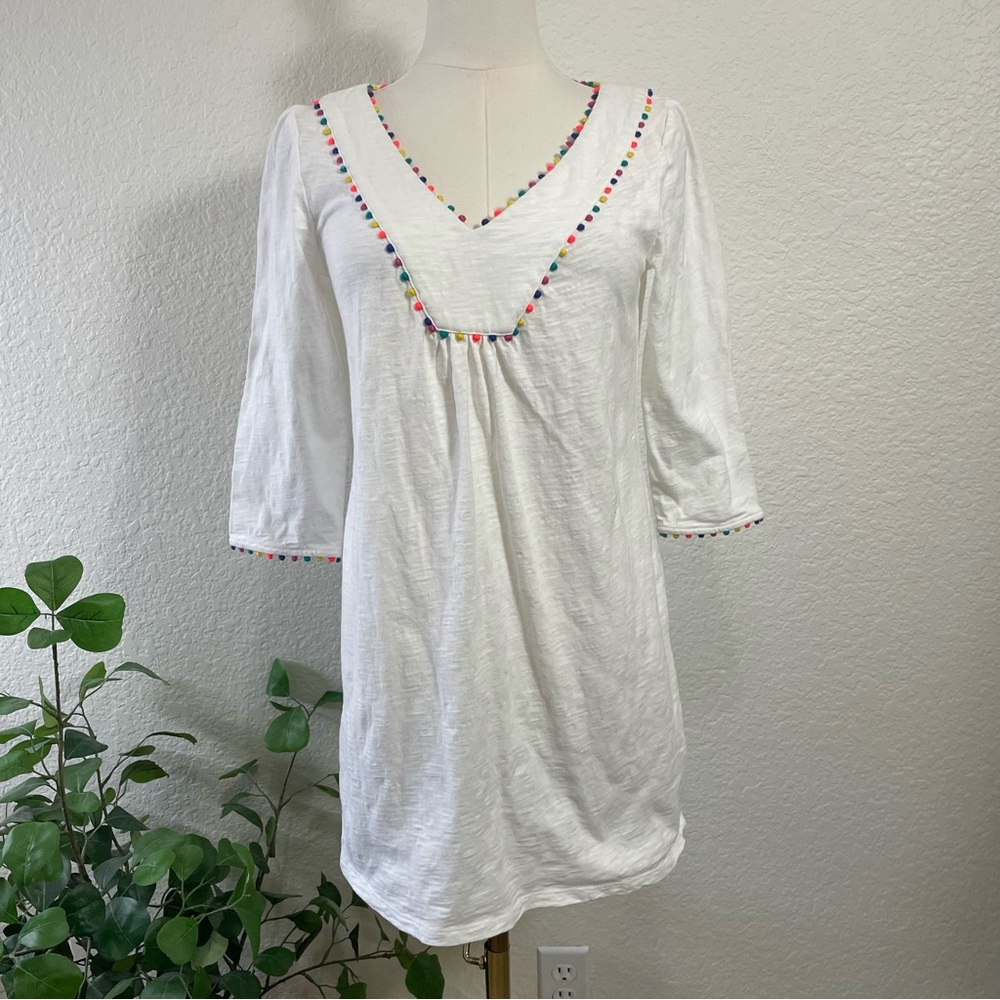 Boden White Pom Pom Trim Tunic Top